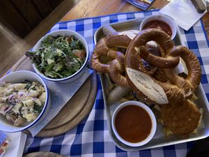 Vegan platter. Everything was superb. So much food    at Munich Cricket Club in South West London