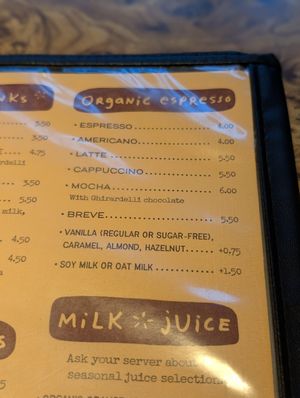 $1.50 upcharge on milk alts at Old Town Cafe in Bellingham