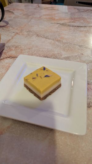 Vegan key lime mango bar dessert at Key Largo Conch House in Key Largo