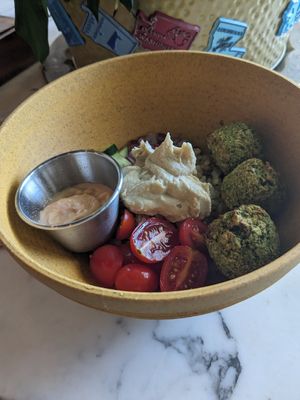 Falafel bowl at Good Vibes Juice & Smoothie in Lake Placid