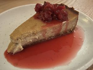 NY style cheesecake with sour cherry compote  at Planta in Bethesda