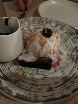 Warm brownie with ice cream   at Planta in Bethesda
