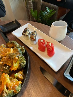 Watermelon nigiri and eggplant nigiri  at Planta in Bethesda