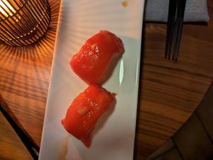 Vegan sushi with watermelon filling in for raw fish at Planta in Bethesda