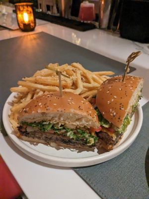 Burger and truffle fries at Planta in Bethesda
