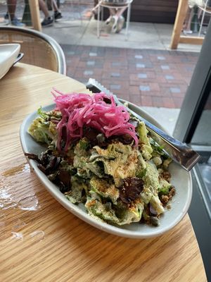 Caesar salad; it was good but didn’t come with tempeh, as the menu promised, and was $18  at Planta in Bethesda