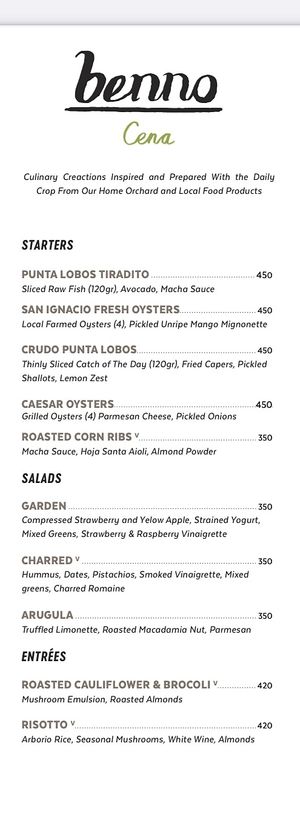 Benno cena dinner menu p1 | June 2025 at Hotel San Cristobal Pool Bar & Cafe in La Paz