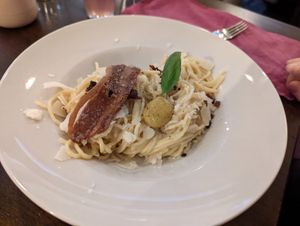 Spaghetti Carbonara at Tisch in Vienna
