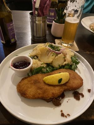 Schnitzel and potato salad   at Tisch in Vienna
