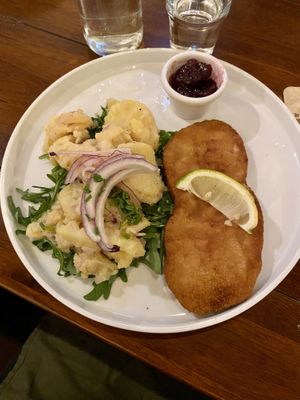 Wiener Schnitzel and potato salad  at Tisch in Vienna