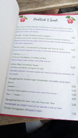 Menu / sweet at Tisch in Vienna