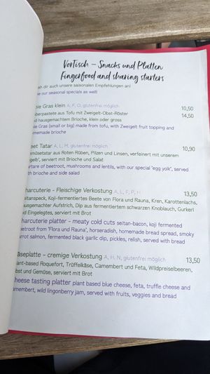 Menu / starters at Tisch in Vienna
