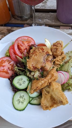 Backhendl-salat with chicken of the woods-mushroom!!! at Tisch in Vienna