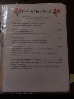 Kid specials at Tisch in Vienna