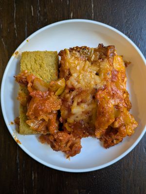 Pumpkin lasagne and a polenta croquette at Tisch in Vienna