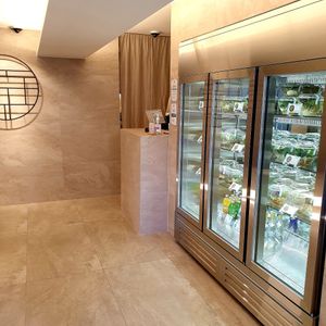 interior... plus had small bench for dine in at Salad Shop in Seoul