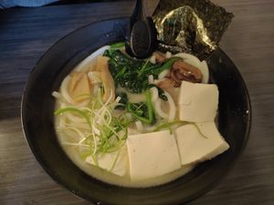 Vegan ramen with udon noodles at Toppu in San Francisco
