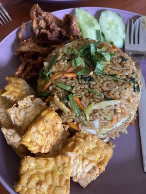 Nasi goreng vegetable with side of tempeh and mushrooms   at Minang Vegan in Ubud