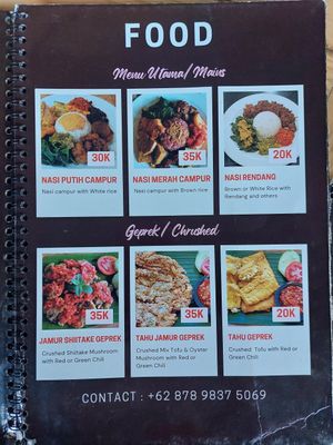 Menu at Minang Vegan in Ubud