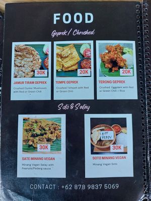 Menu at Minang Vegan in Ubud