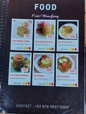 Menu at Minang Vegan in Ubud
