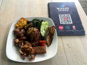 Nasi campur with red rice   at Minang Vegan in Ubud