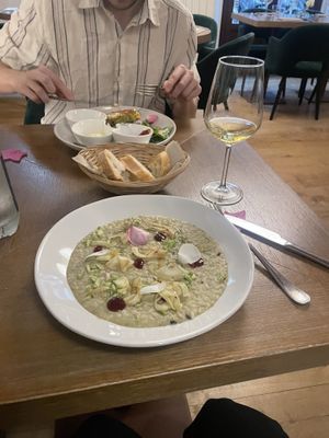 semi wheat rice & ‘burger’ in the background   at ORA in Florence