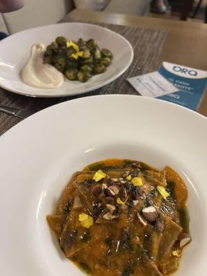 Pastas with basil and red pepper pestos    at ORA in Florence