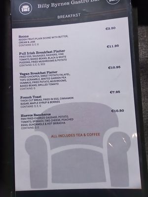 Menu at Billy Byrnes Gastro Bar & Venue in Kilkenny