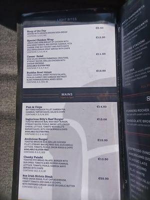 Menu at Billy Byrnes Gastro Bar & Venue in Kilkenny