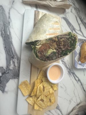 New Age Burrito, plantain  chips    at Earthy Picks in Orlando