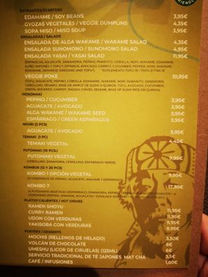 Vegan menu at Miyagi Express in Ronda