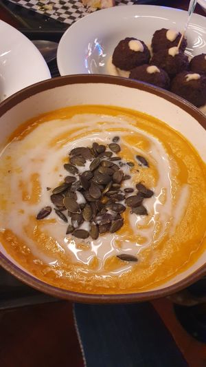 Sopa de calabaza con semillas. #Veganuary at Vibar in Madrid