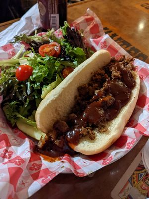 The Westerner and the San Pedro Tacos both with vegan "outrageous protein" at Big Nose Kate's Saloon in Tombstone