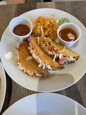      Vegan Tacos Dorados   at Del Cielo Tamales in Tucson