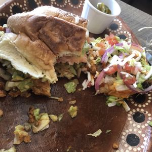 Vegan carne asada torta  at Del Cielo Tamales in Tucson