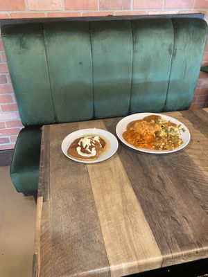 Green Velvet chair and my plates 😋 #Veganuary at Del Cielo Tamales in Tucson