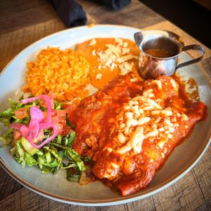 Asada enchiladas   at Del Cielo Tamales in Tucson