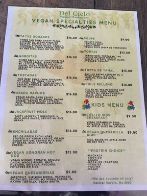 New vegan lunch menuu  at Del Cielo Tamales in Tucson