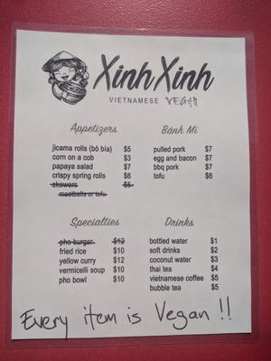 Menu at XinhXinh Bistro in Portland