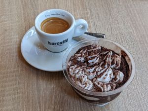 Tiramisu and espresso at Food Garden in Zagreb