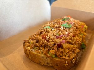 Avocado toast on multigrain bread, topped with crispy shallots  at Love Life Cafe in Laurel