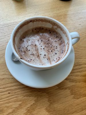 Oat milk hazelnut hot chocolate   at Lot 11 Café in Wrexham