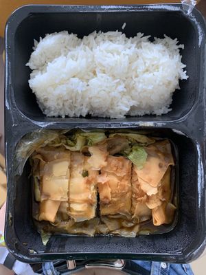 vegan duck w/ rice at Huy Vege in Bratislava