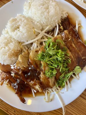 soy meat pieces with rice  at Huy Vege in Bratislava
