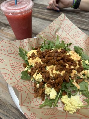 Vegan Hash and Fruit smoothie  at Mildred's in Kansas City