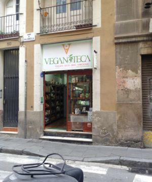 Outside at Veganoteca in Barcelona