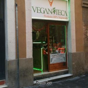 outside the store at Veganoteca in Barcelona