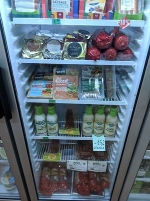 Sauces, vegan meat at Veganoteca in Barcelona