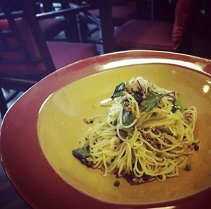 vermicelli with vegan fish at Anotai in Bangkok